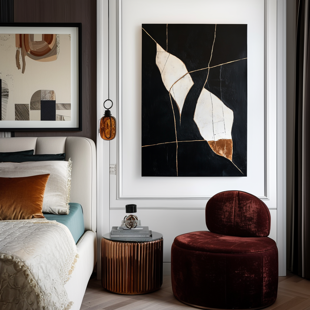 Eclipsed Lines – Large Vertical Minimalist Abstract Wall Art with Black, White, and Gold Accents