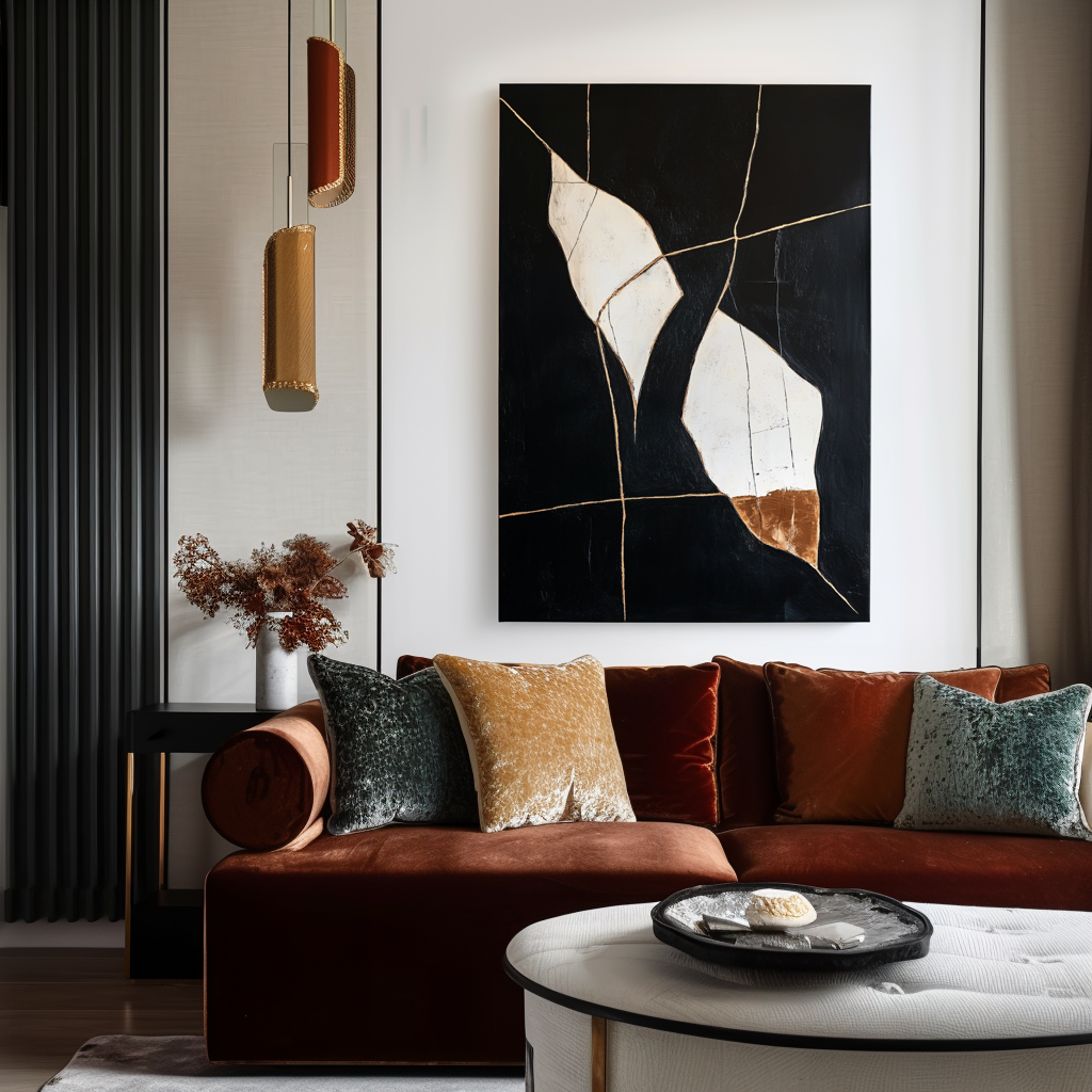 Eclipsed Lines – Large Vertical Minimalist Abstract Wall Art with Black, White, and Gold Accents