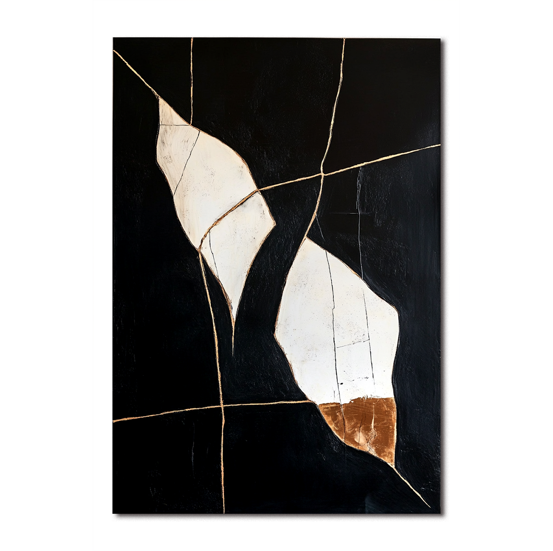 Eclipsed Lines – Large Vertical Minimalist Abstract Wall Art with Black, White, and Gold Accents