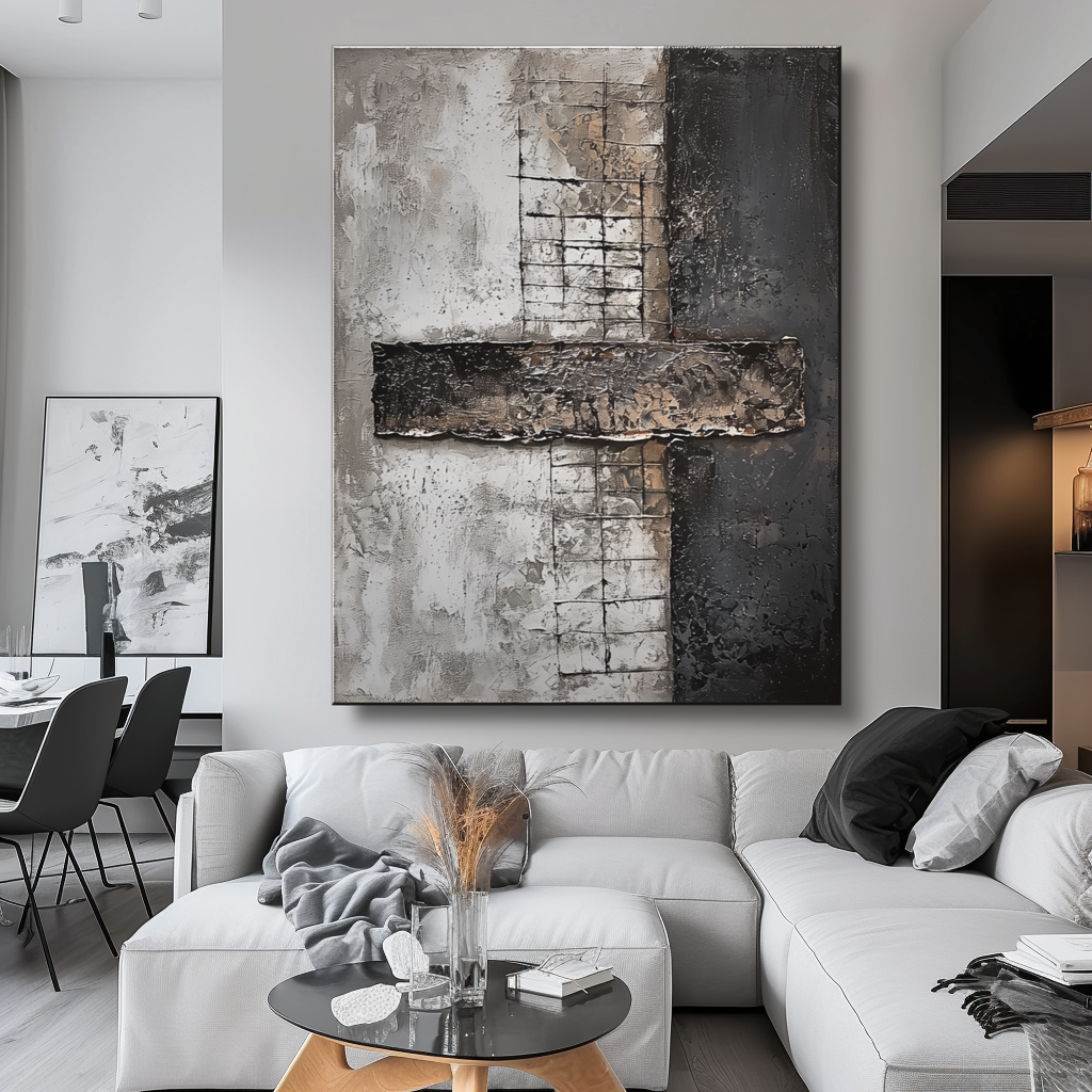 Concrete Intersection – Textured Abstract Vertical Wall Art with Neutral Tones