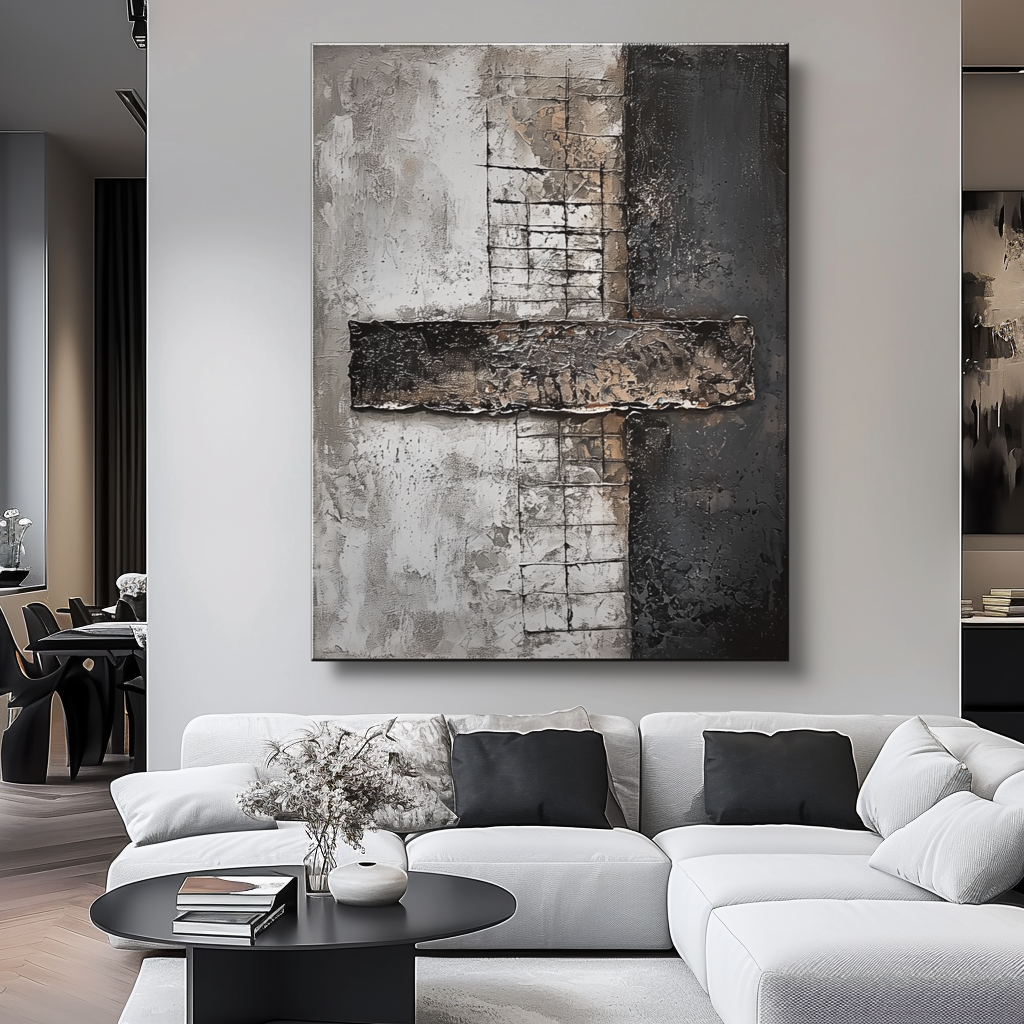 Concrete Intersection – Textured Abstract Vertical Wall Art with Neutral Tones