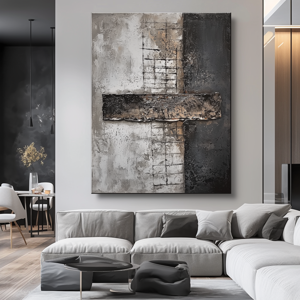 Concrete Intersection – Textured Abstract Vertical Wall Art with Neutral Tones
