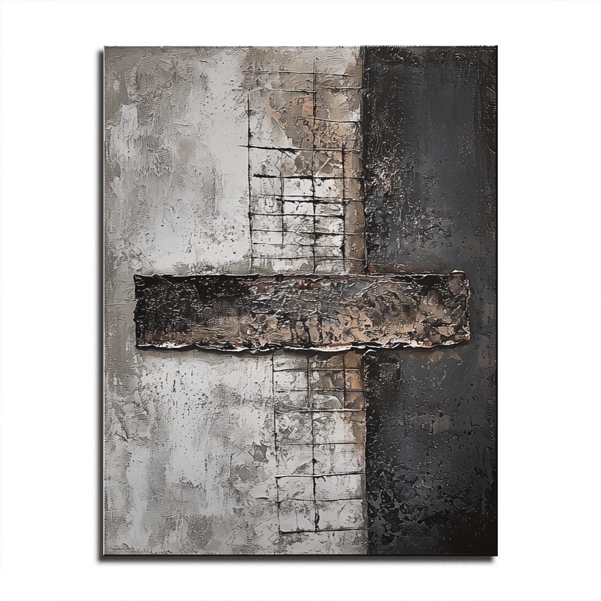 Concrete Intersection – Textured Abstract Vertical Wall Art with Neutral Tones
