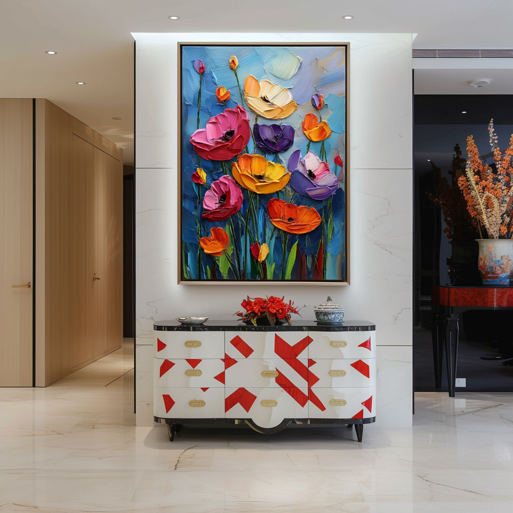 Symphony in Bloom - Colorful Textured Floral Oil Painting – Bold Modern Wall Art