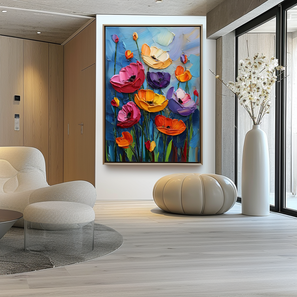 Symphony in Bloom - Colorful Textured Floral Oil Painting – Bold Modern Wall Art