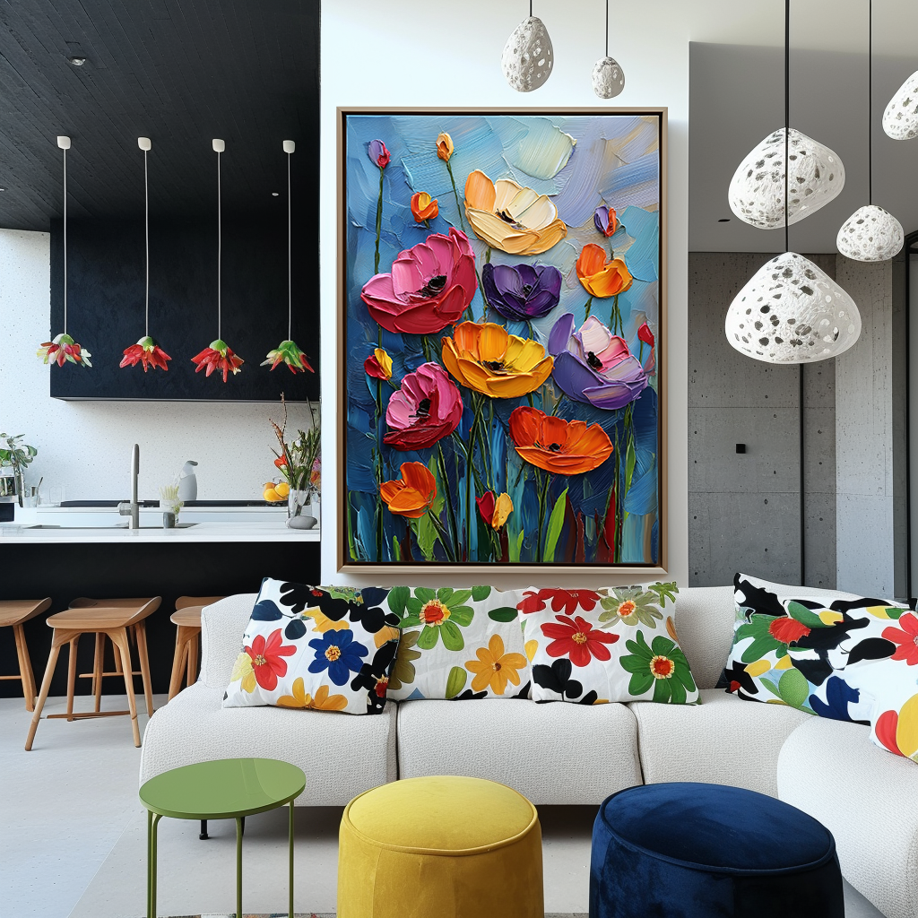 Symphony in Bloom - Colorful Textured Floral Oil Painting – Bold Modern Wall Art