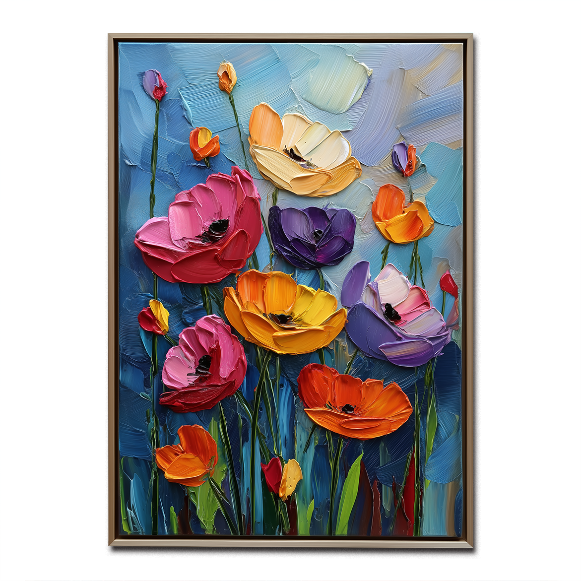 Symphony in Bloom - Colorful Textured Floral Oil Painting – Bold Modern Wall Art