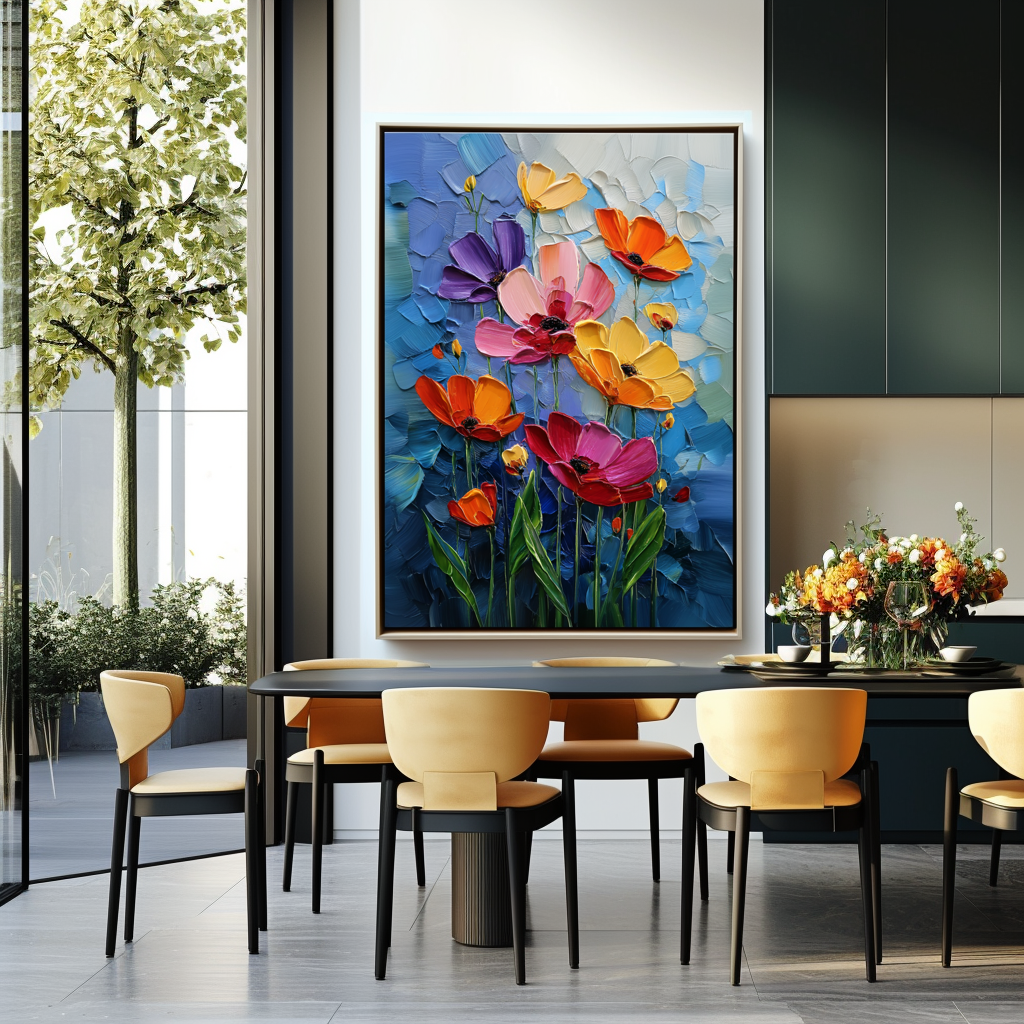 Echoes of Bloom - Textured Colorful Floral Oil Painting Modern Bold Palette Knife Art