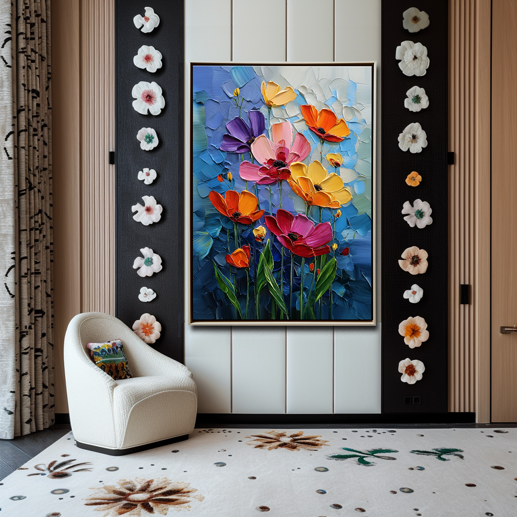 Echoes of Bloom - Textured Colorful Floral Oil Painting Modern Bold Palette Knife Art