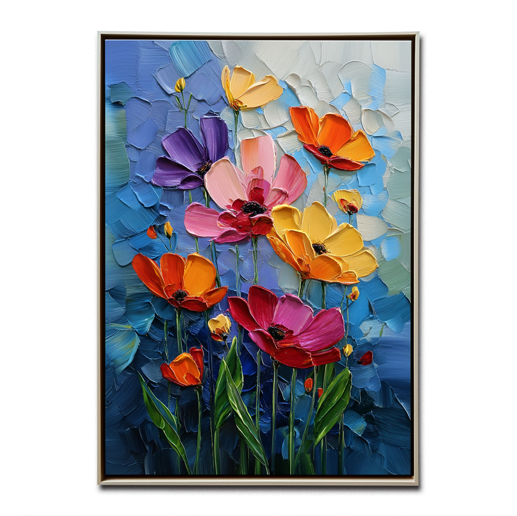 Echoes of Bloom - Textured Colorful Floral Oil Painting Modern Bold Palette Knife Art