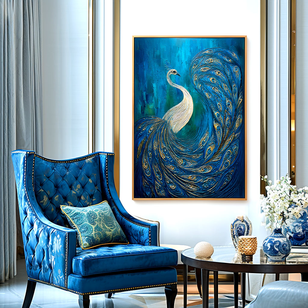 Majestic Plumage – Textured Peacock Oil Painting on Canvas