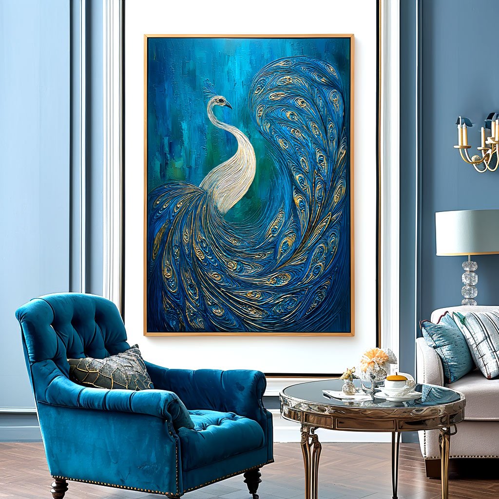 Majestic Plumage – Textured Peacock Oil Painting on Canvas