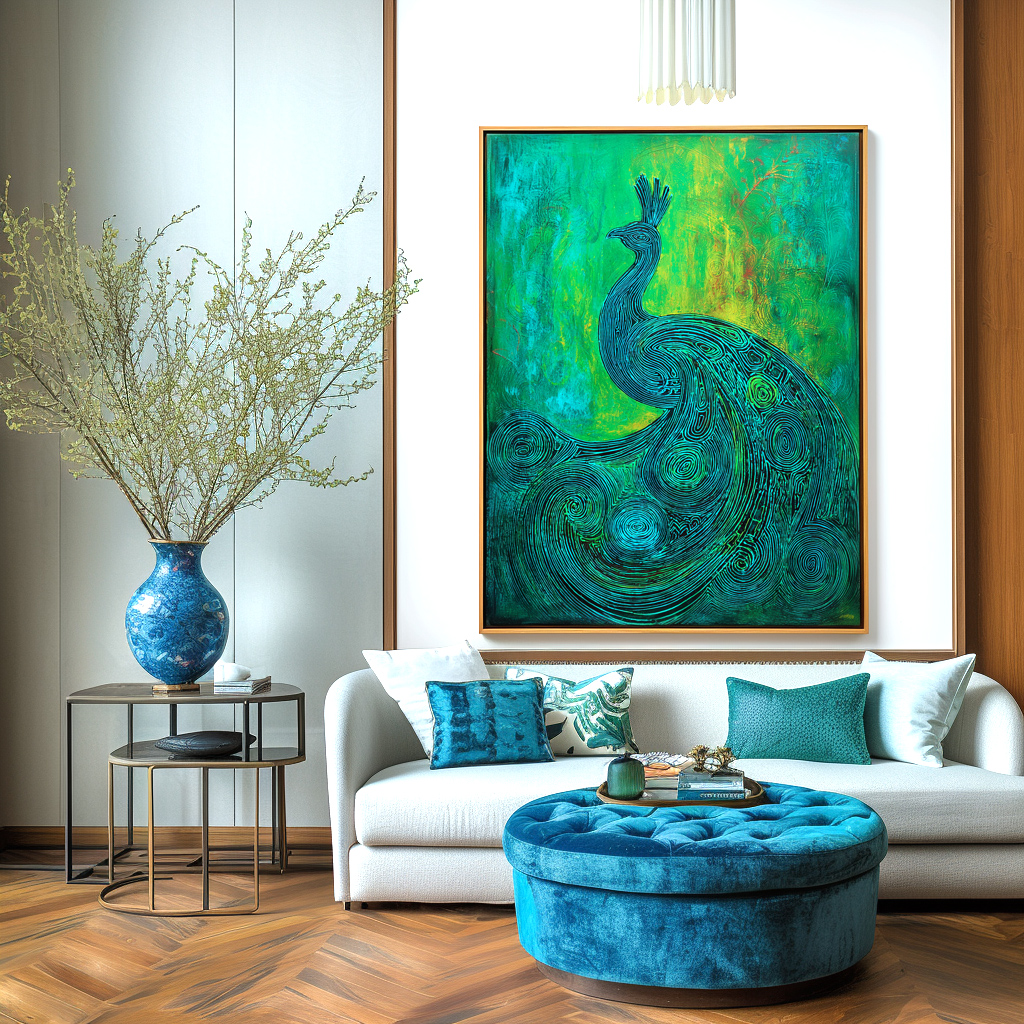 Emerald Grace – Abstract Textured Peacock Oil Painting on Canvas