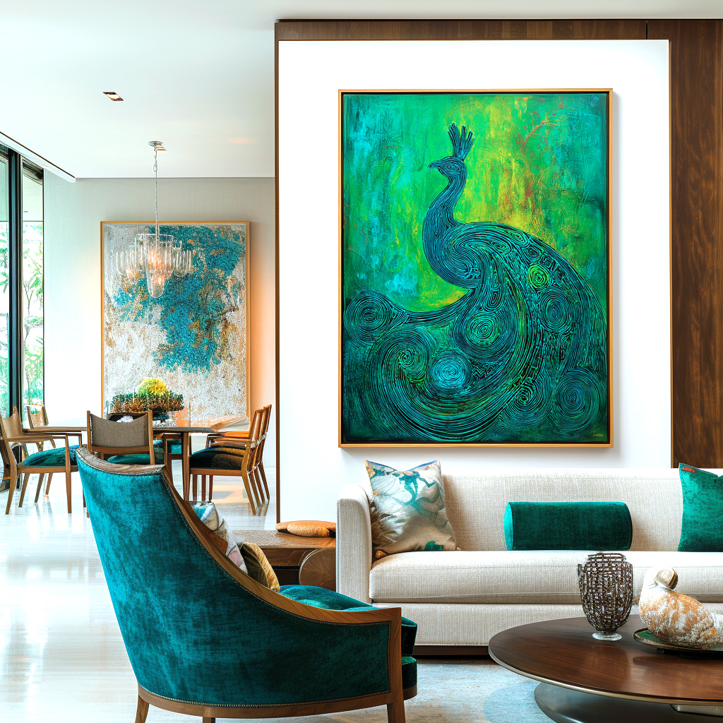 Emerald Grace – Abstract Textured Peacock Oil Painting on Canvas