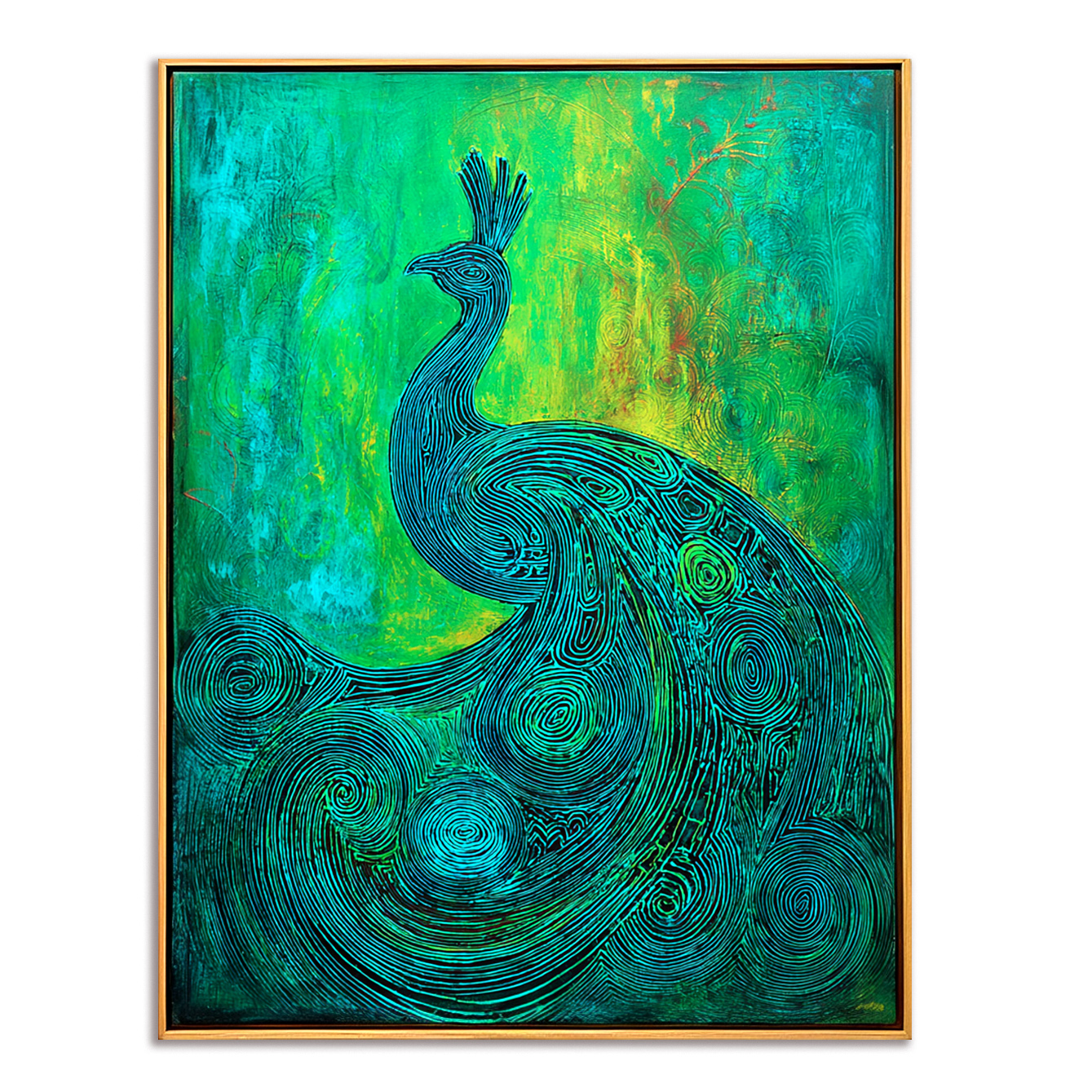 Emerald Grace – Abstract Textured Peacock Oil Painting on Canvas