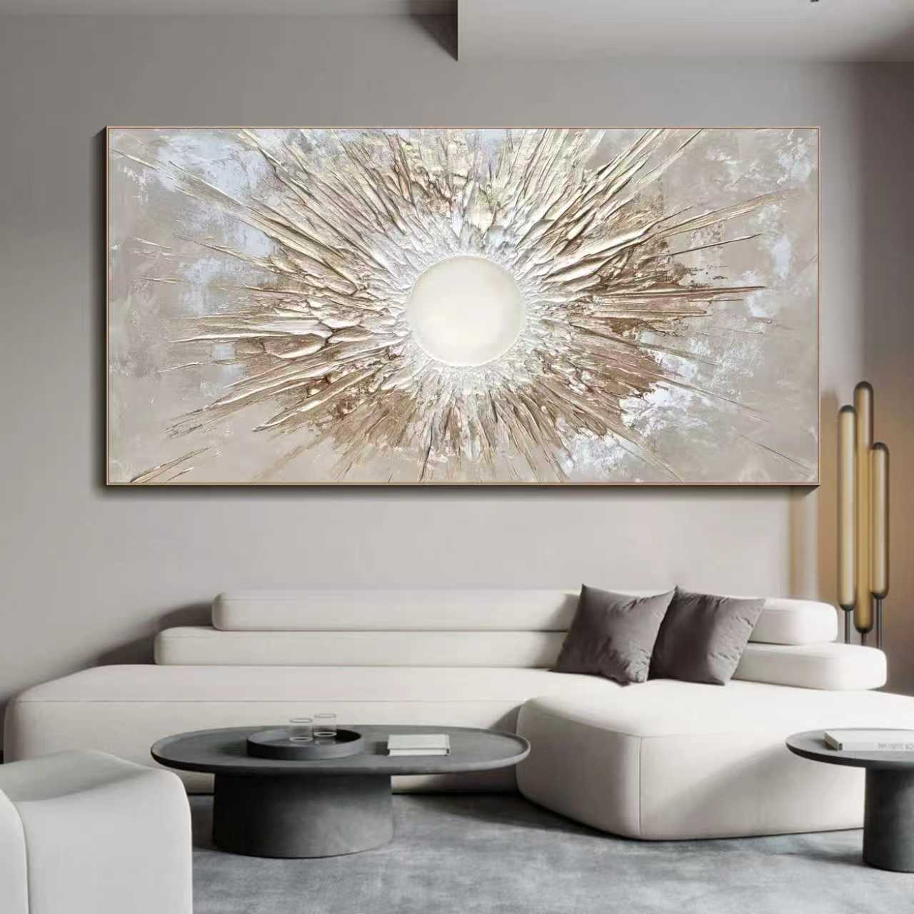 Radiant Core — 3D Textured Gold Abstract Wall Art, Modern Luxury Canvas Painting
