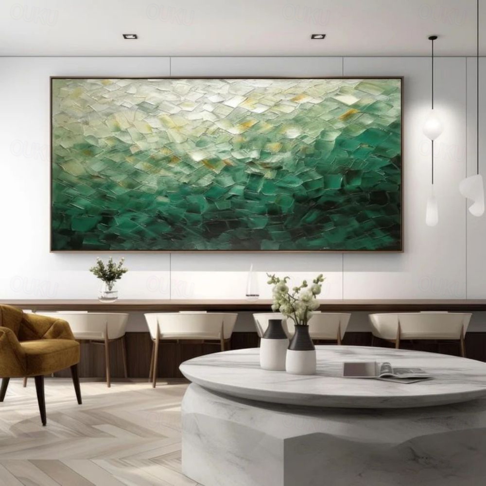 Emerald Horizon – Large Textured Abstract Green Landscape Oil Painting