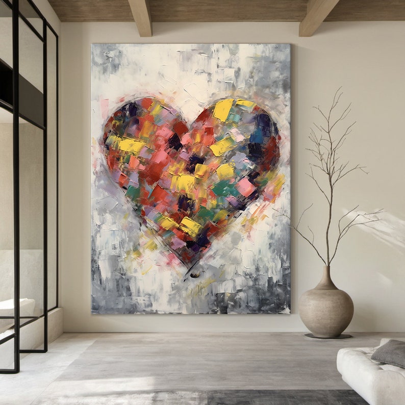 Radiant Heart – Large Textured Abstract Heart Oil Painting, Modern Love Wall Art for Living Room