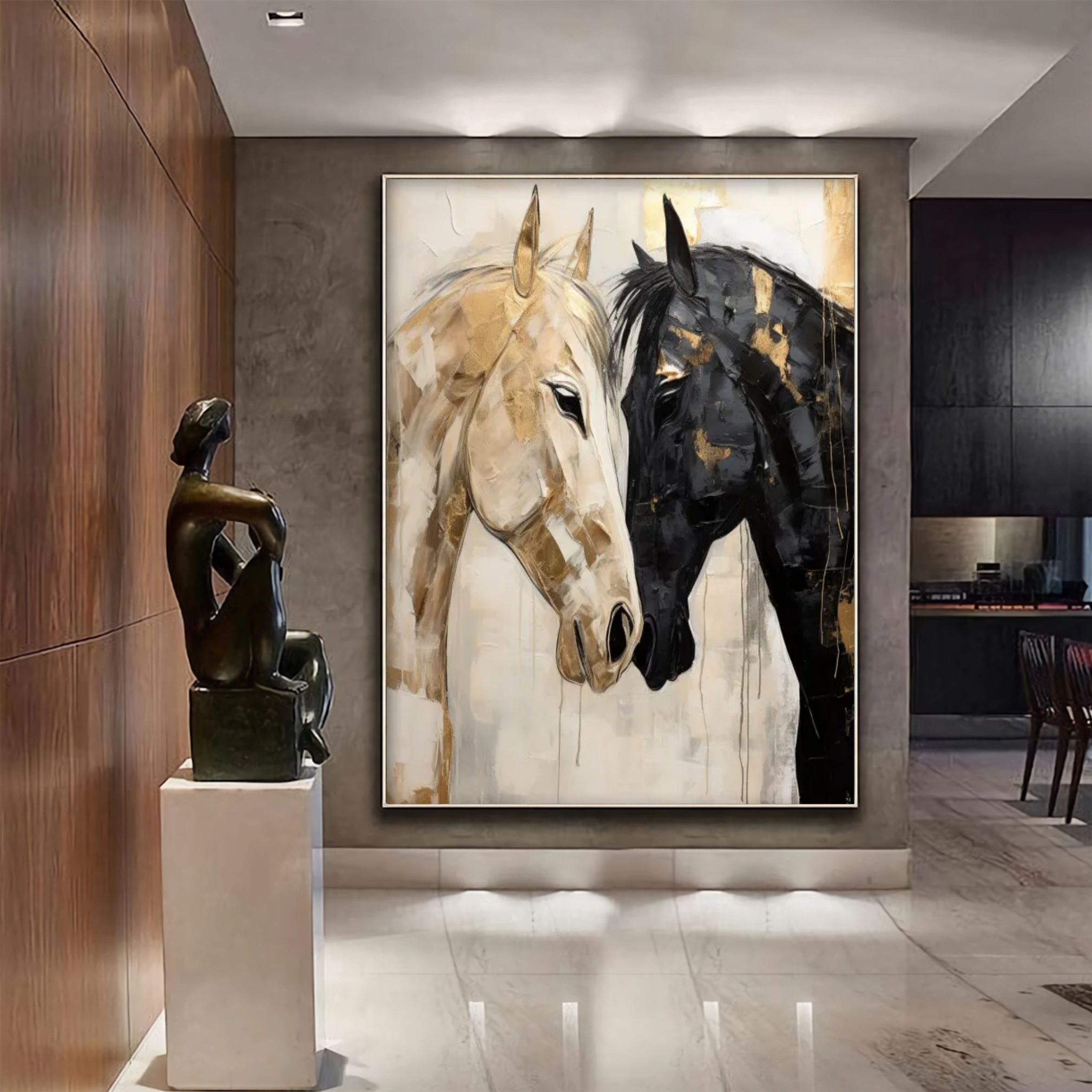 Gold & Shadow | Abstract Modern Horse Wall Art