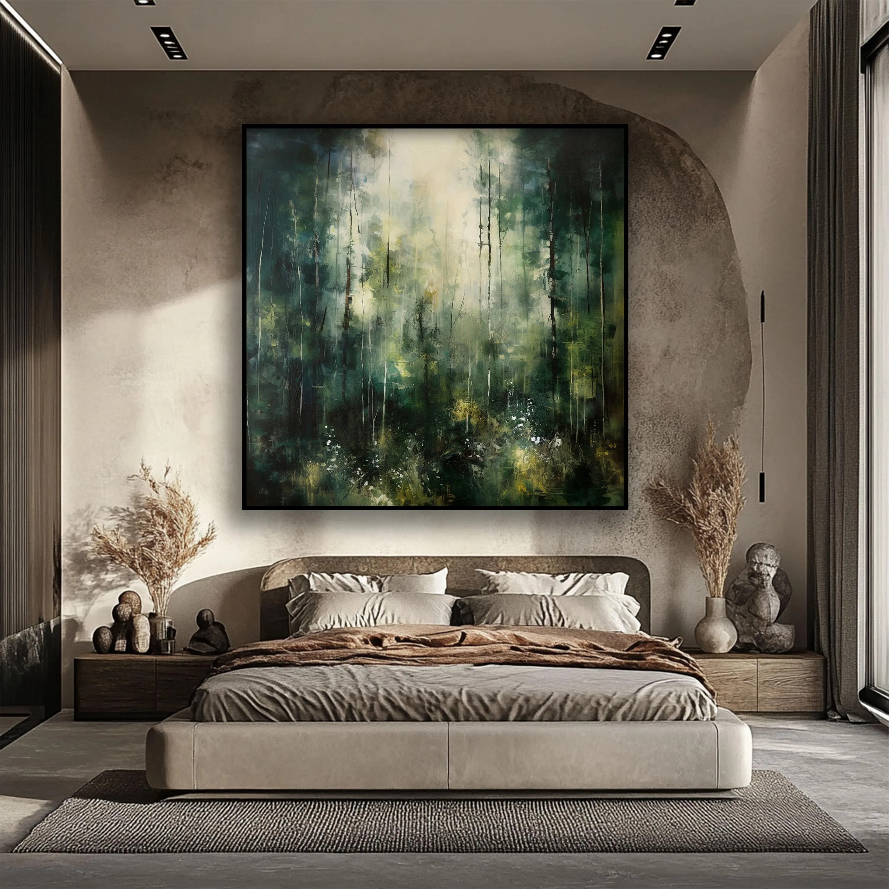 Echoes of Forest – Textured Abstract Green Landscape Oil Painting