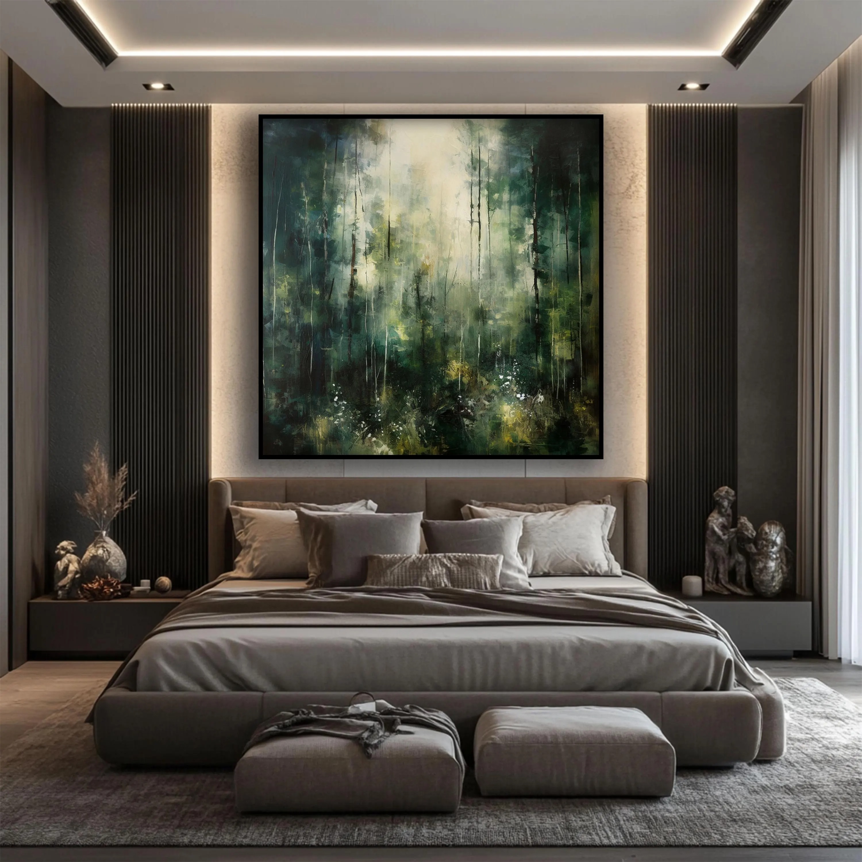 Echoes of Forest – Textured Abstract Green Landscape Oil Painting