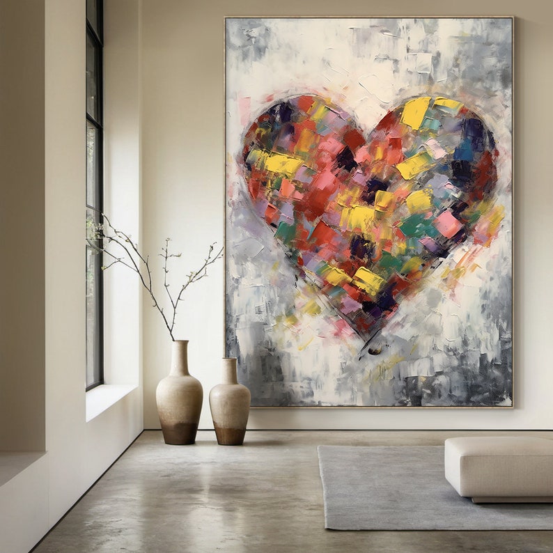 Radiant Heart – Large Textured Abstract Heart Oil Painting, Modern Love Wall Art for Living Room