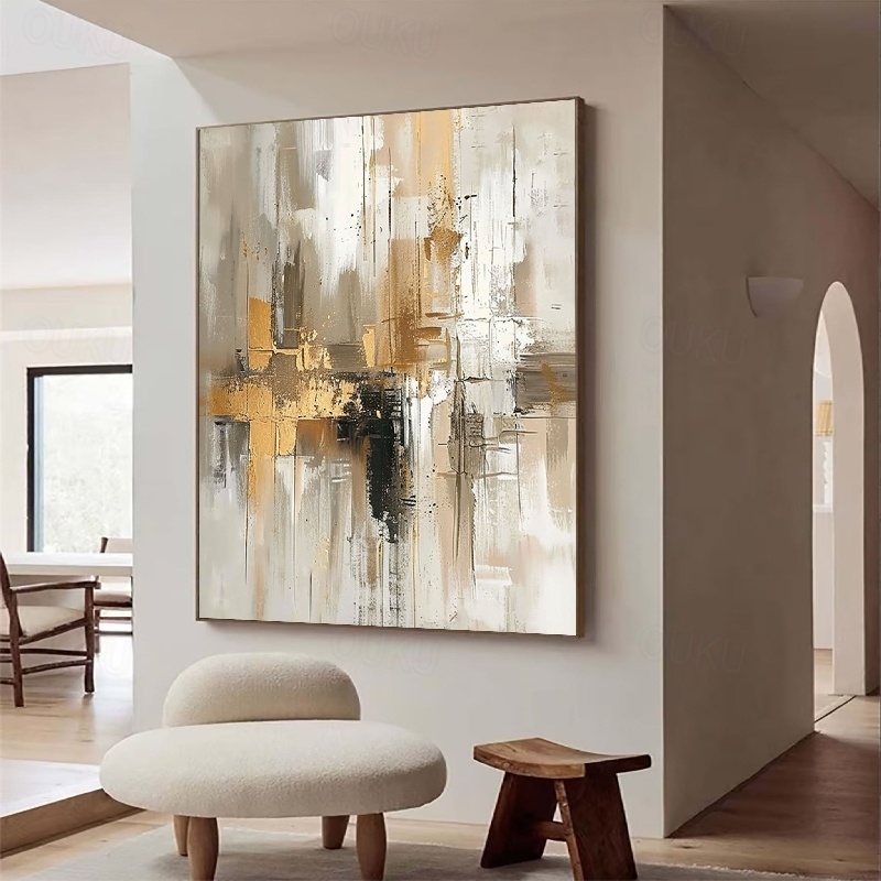 Golden Axis – Neutral Textured Abstract Oil Painting
