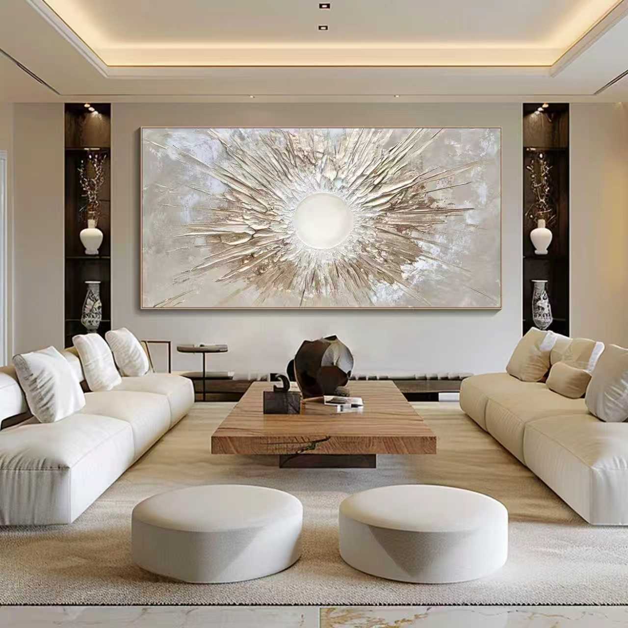 Radiant Core — 3D Textured Gold Abstract Wall Art, Modern Luxury Canvas Painting