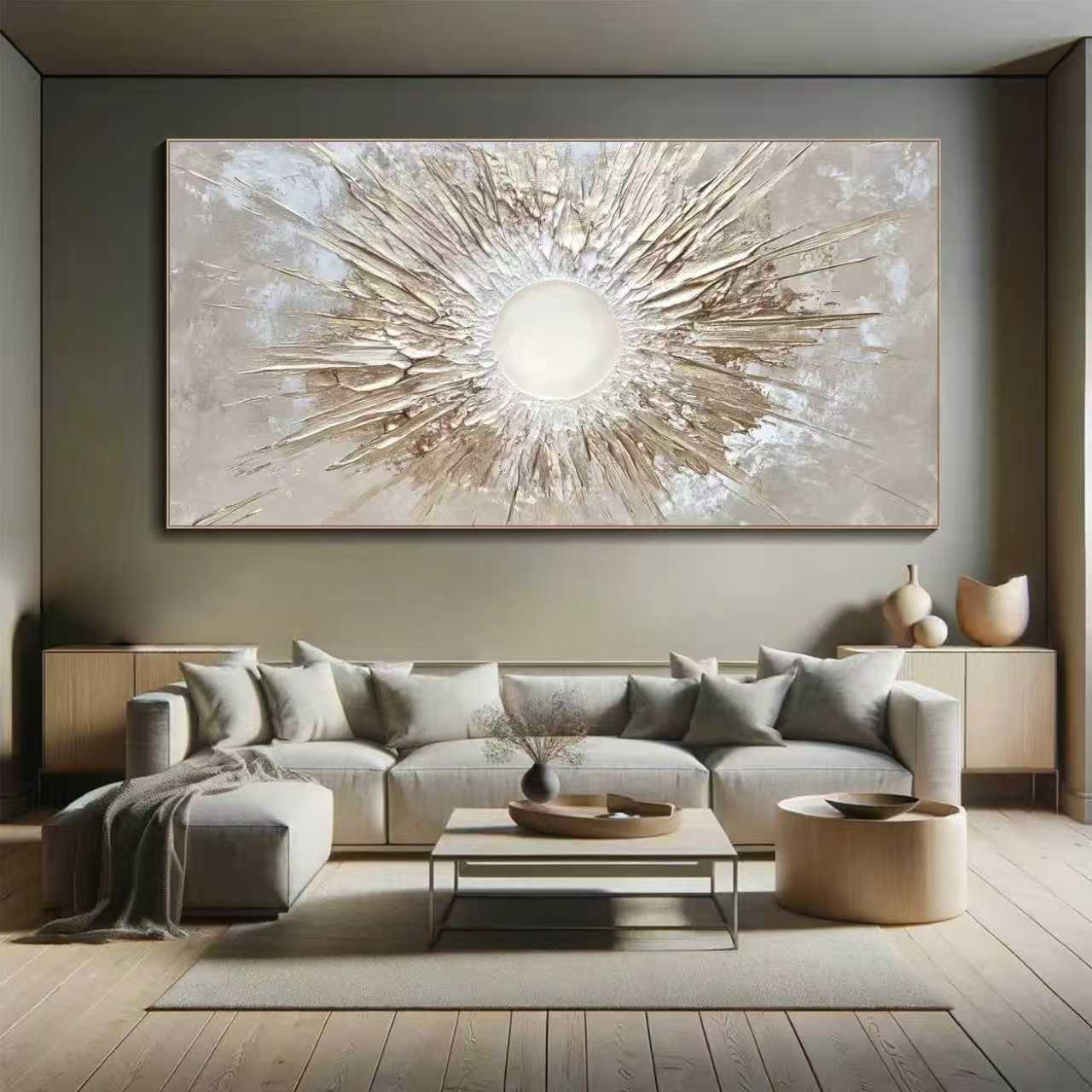 Radiant Core — 3D Textured Gold Abstract Wall Art, Modern Luxury Canvas Painting