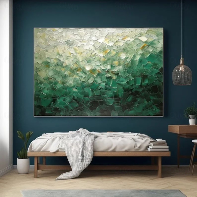 Emerald Horizon – Large Textured Abstract Green Landscape Oil Painting