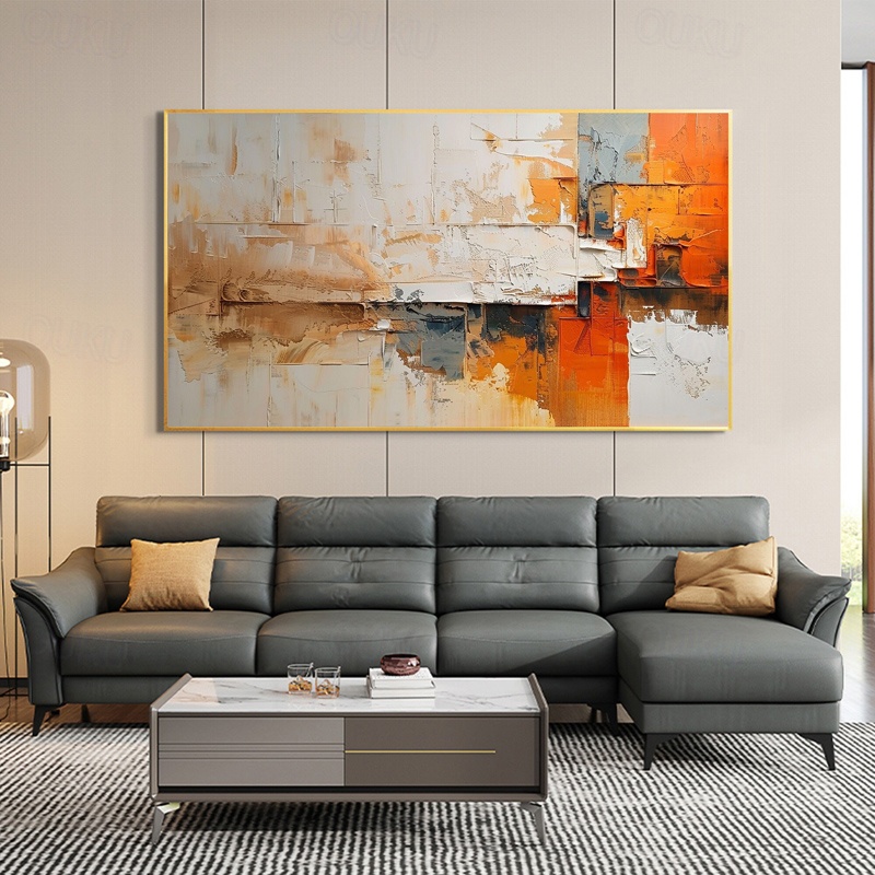 Urban Radiance – Modern Geometric Textured Abstract Oil Painting