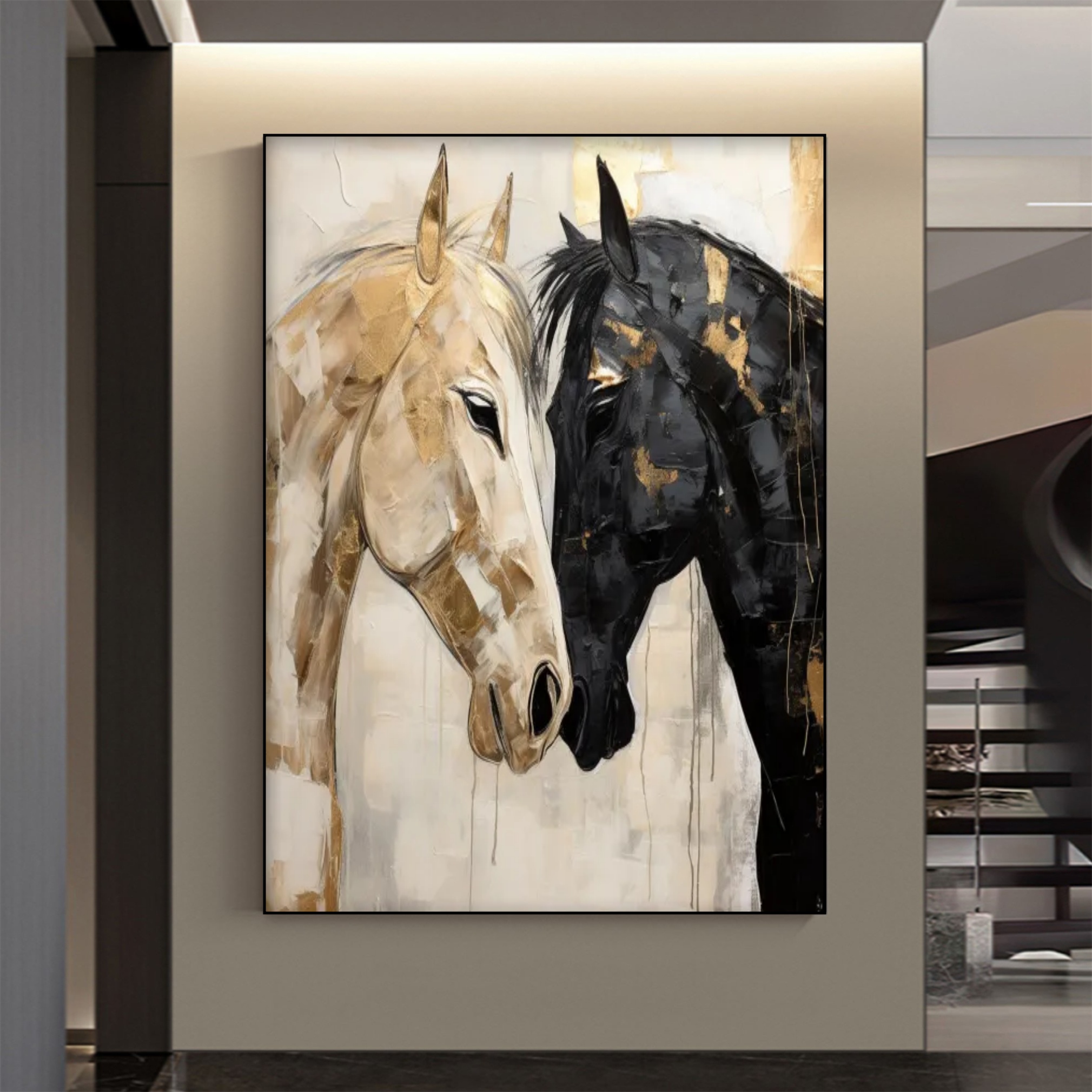 Gold & Shadow | Abstract Modern Horse Wall Art