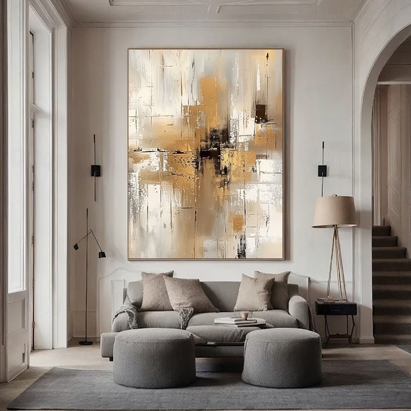 Urban Gold – Textured Neutral Abstract Oil Painting