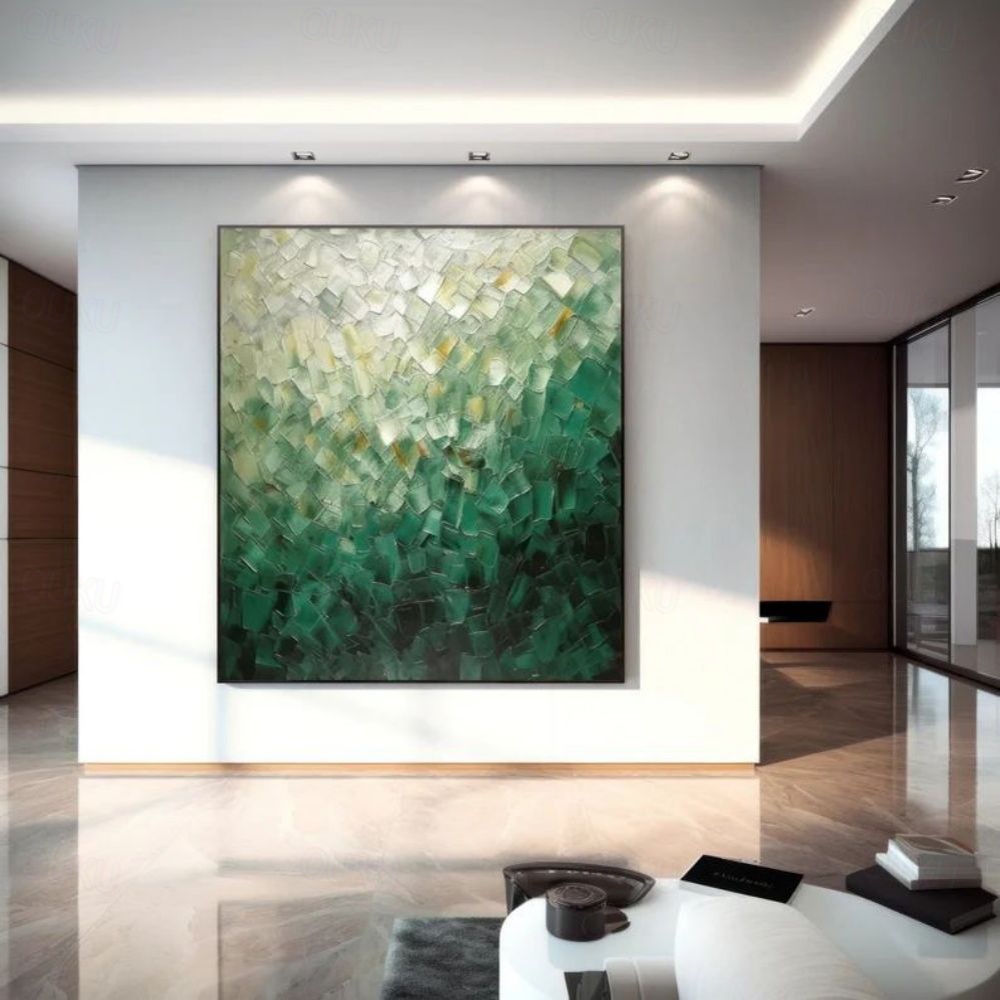 Emerald Whisper – Textured Abstract Green Gradient Oil Painting