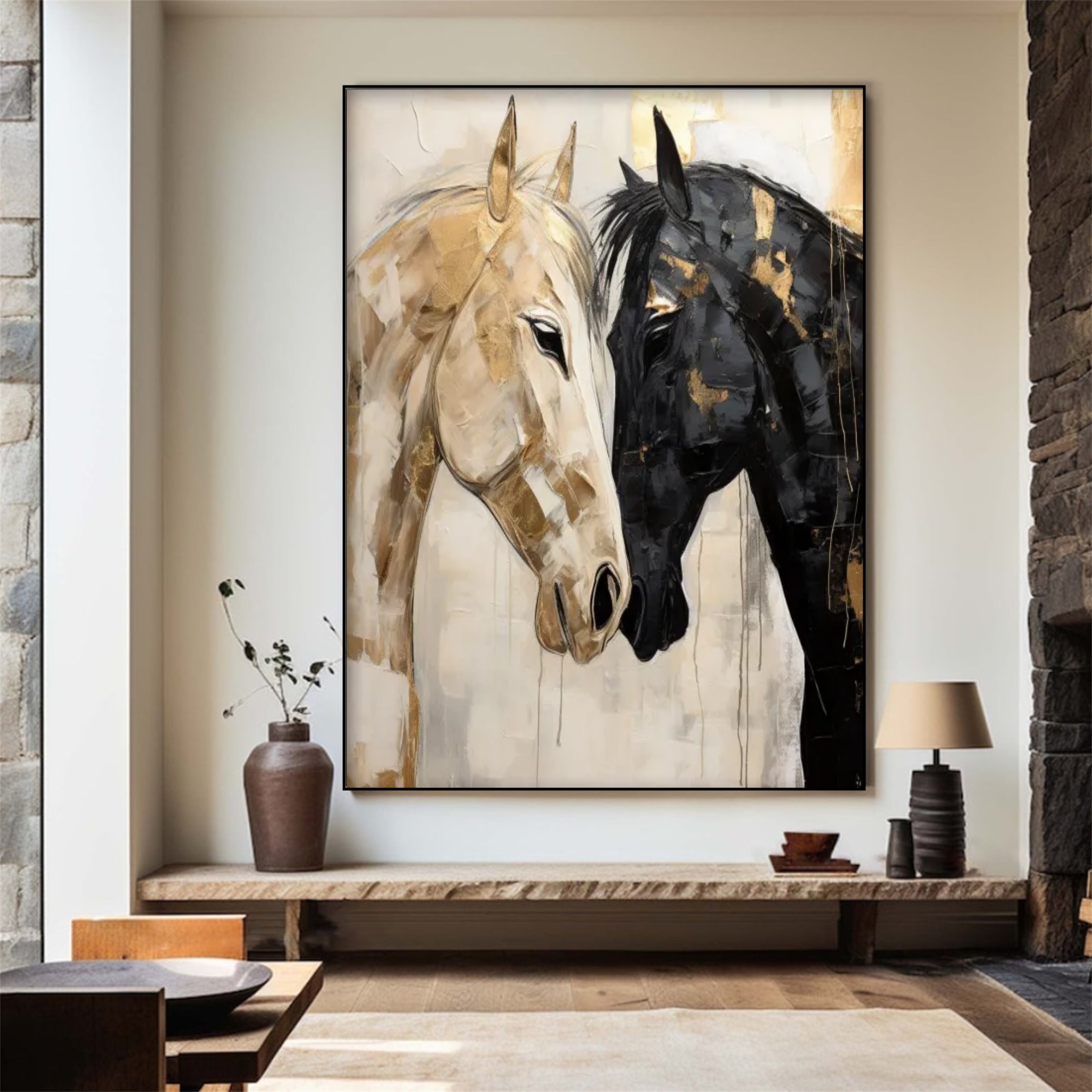 Gold & Shadow | Abstract Modern Horse Wall Art