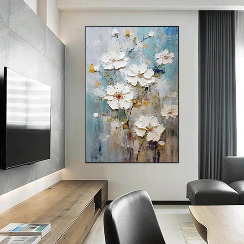 Petals of Serenity – Hand-Painted Textured Floral Wall Art