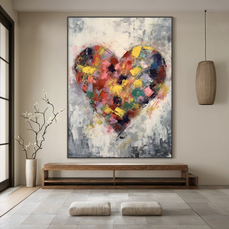 Radiant Heart – Large Textured Abstract Heart Oil Painting, Modern Love Wall Art for Living Room