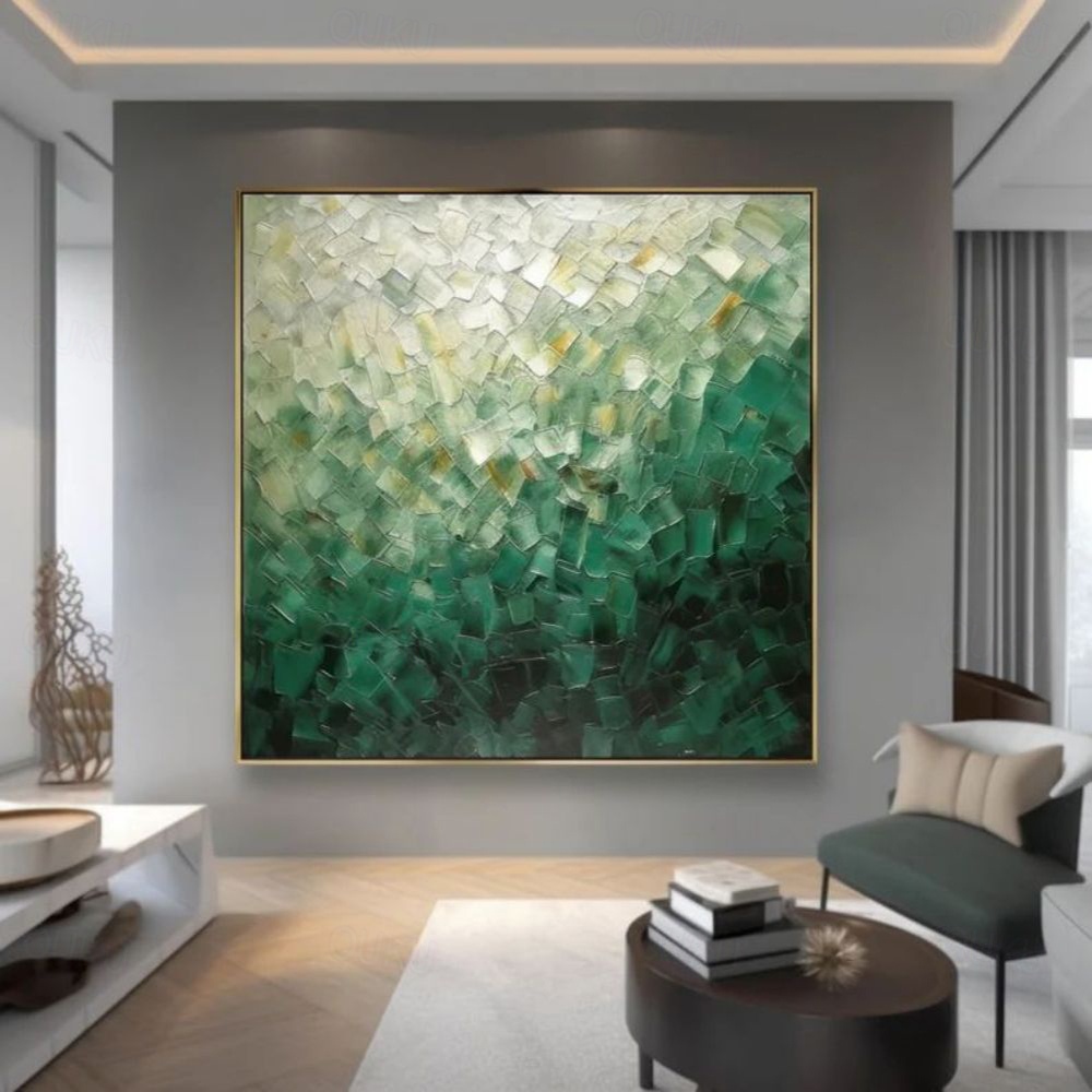 Verdant Light – Modern Textured Abstract Green Oil Painting on Canvas