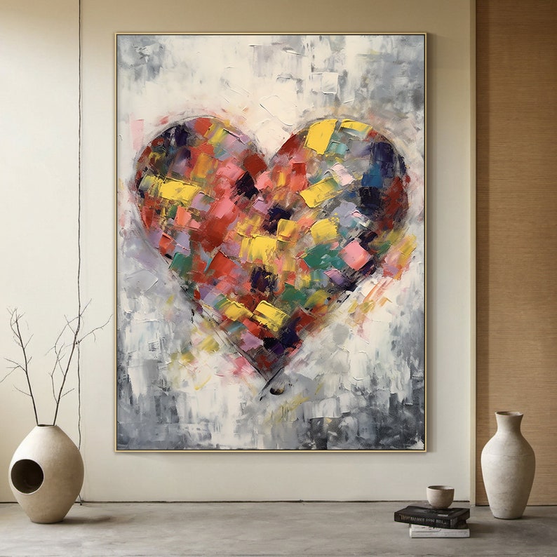 Radiant Heart – Large Textured Abstract Heart Oil Painting, Modern Love Wall Art for Living Room