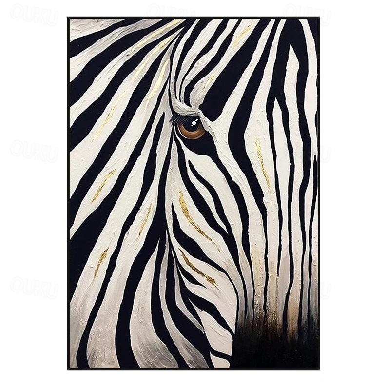 Golden Stripes – Textured Zebra Abstract Oil Painting on Canvas