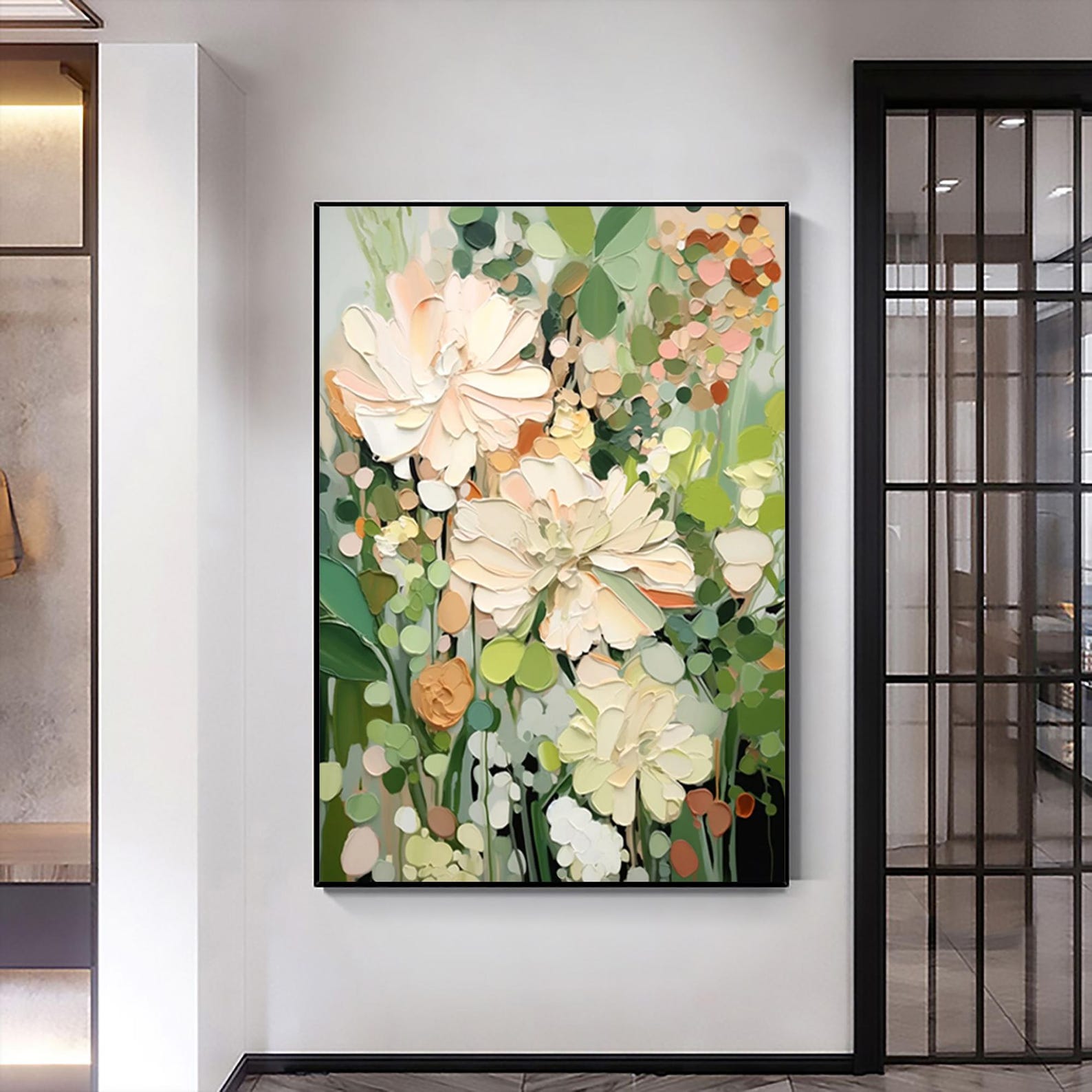 Blooming Garden Abstract Floral Canvas Large Textured Flower Wall