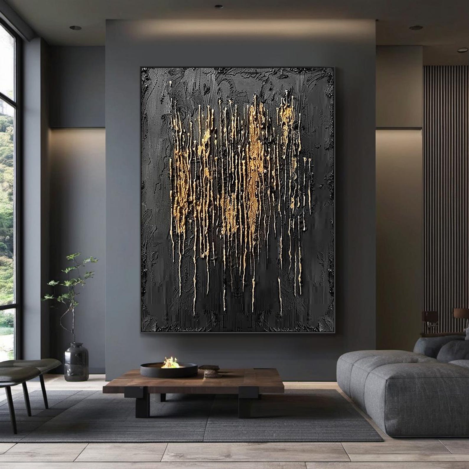 Black gold textured wall art