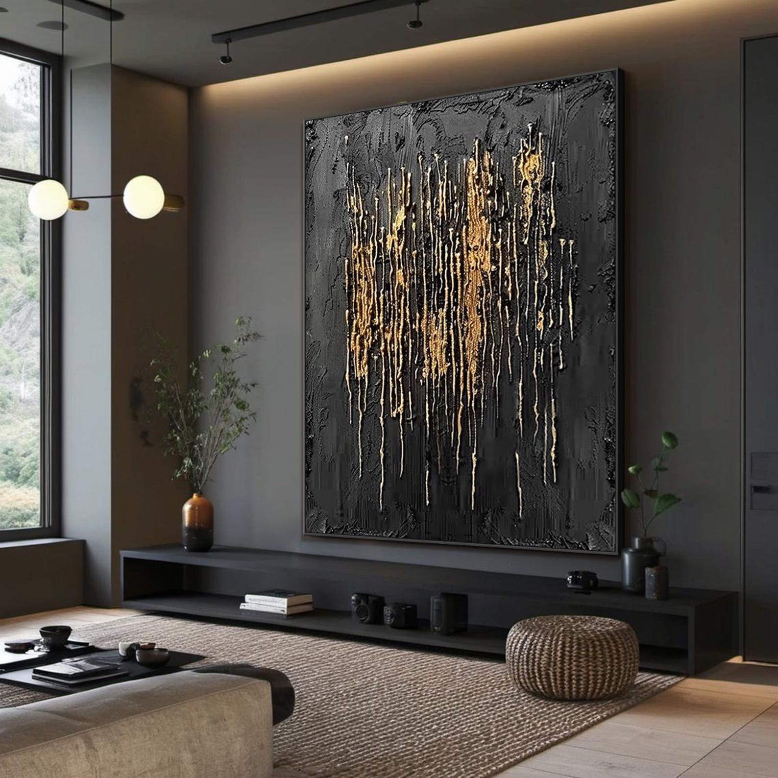 Black gold textured wall art