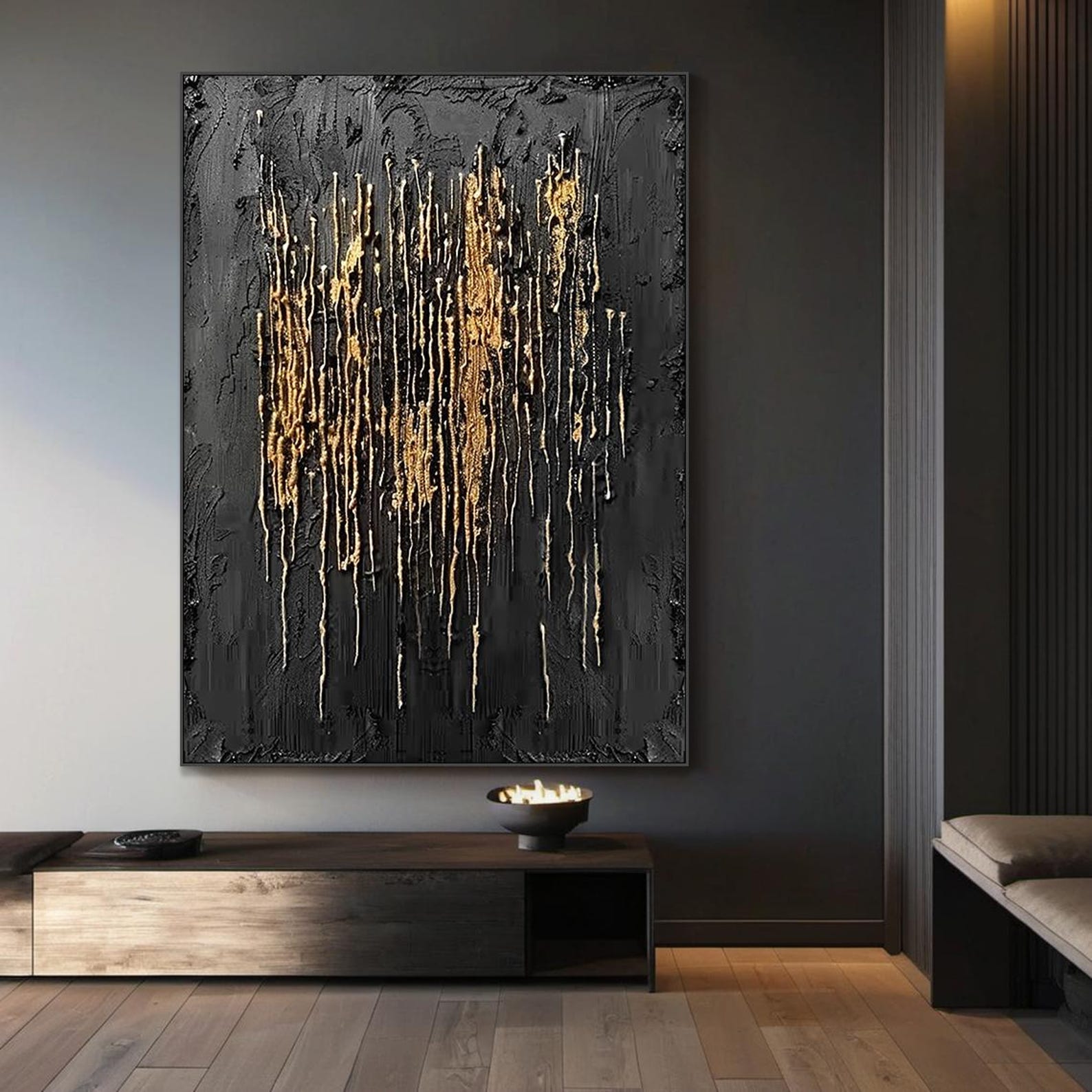 Black gold textured wall art