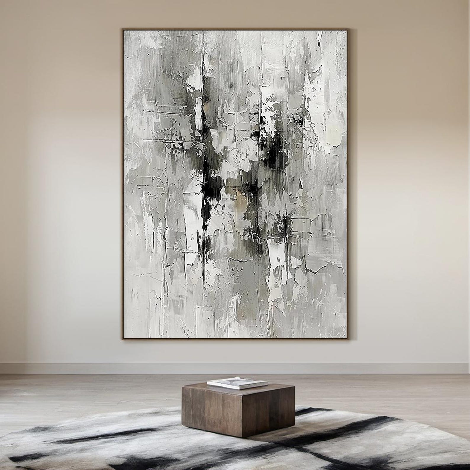 Gray and white abstract oil painting