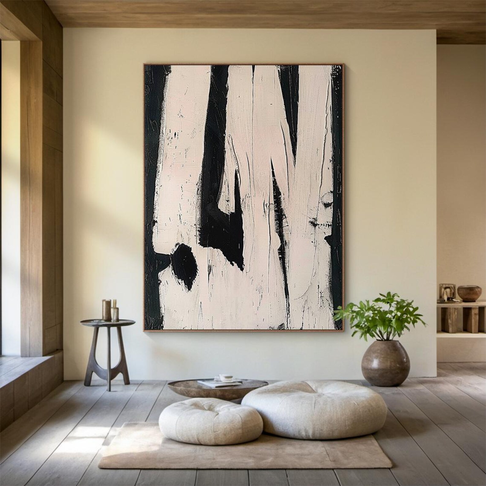 Large black beige abstract