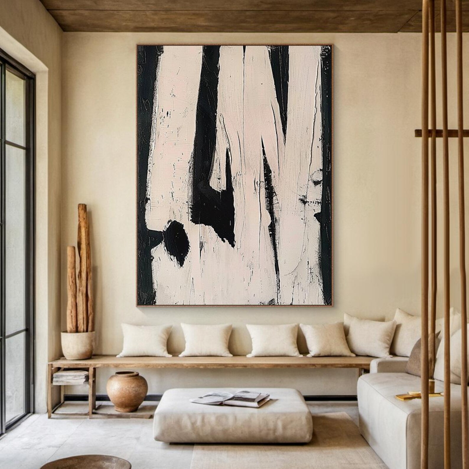 Large black beige abstract