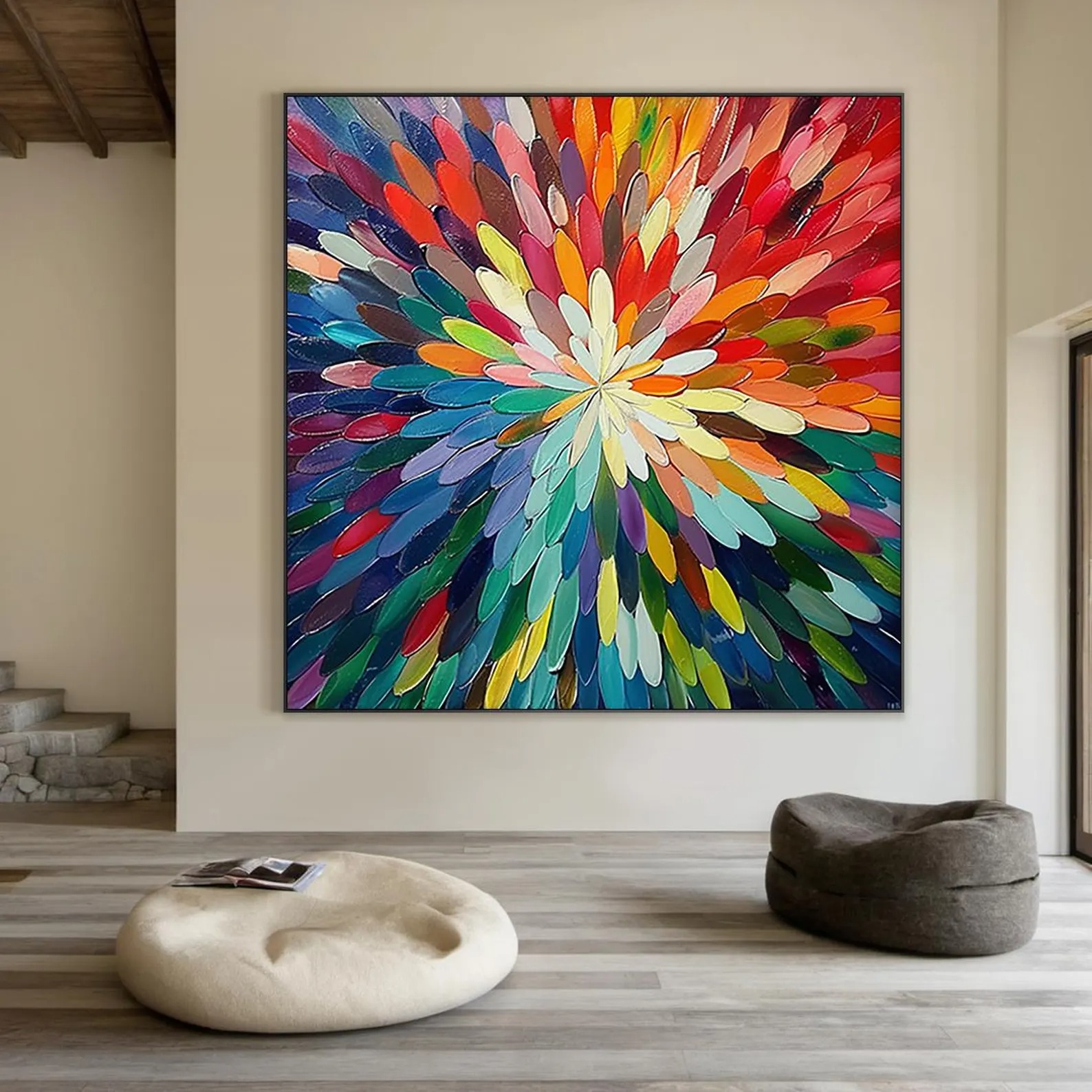 Radiant Bloom - Large Textured Abstract Wall Art Colorful Burst Painting