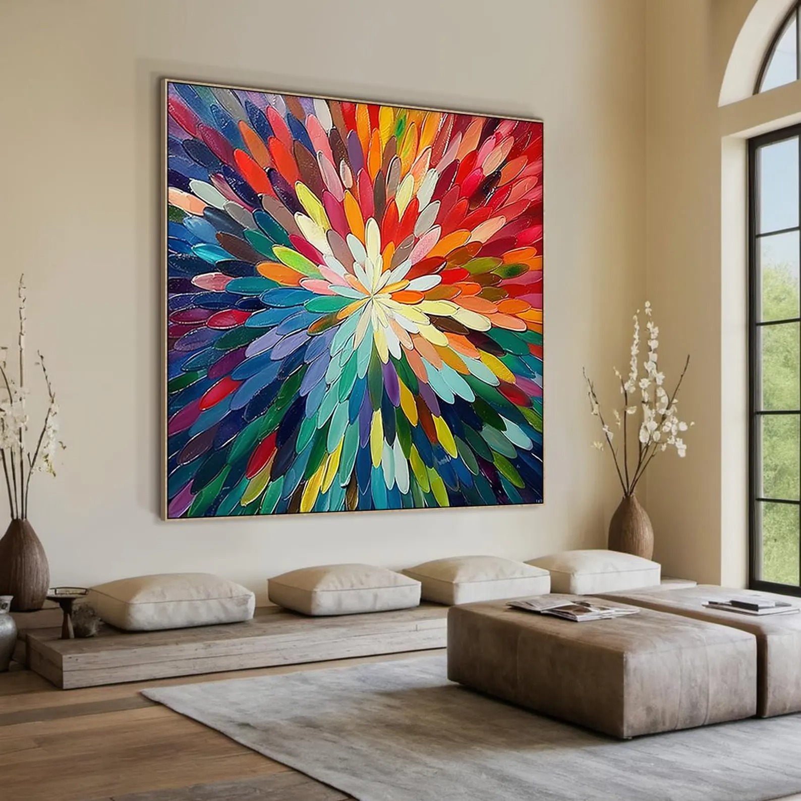Radiant Bloom - Large Textured Abstract Wall Art Colorful Burst Painting