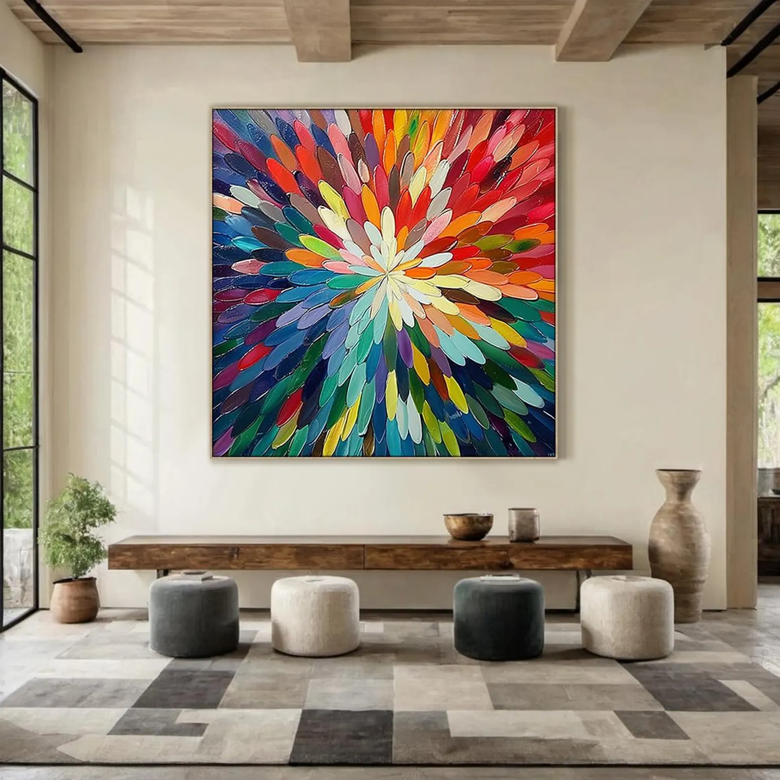 Radiant Bloom - Large Textured Abstract Wall Art Colorful Burst Painting